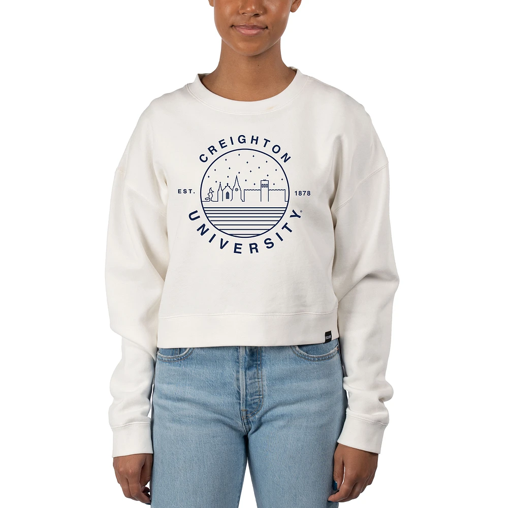 Women's Uscape Apparel White Creighton Bluejays Fleece Crop Pullover Sweatshirt