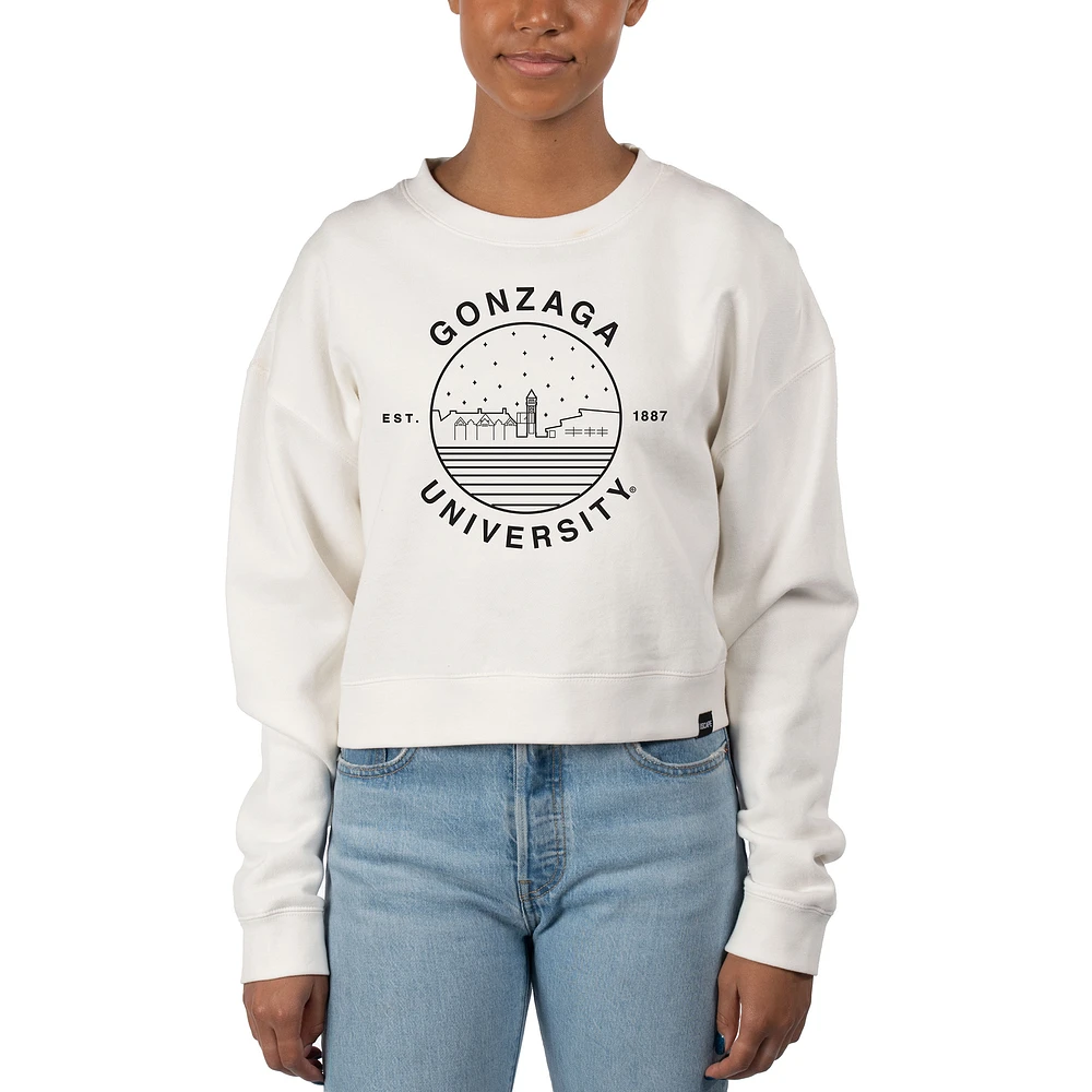 Women's Uscape Apparel White Gonzaga Bulldogs Fleece Crop Pullover Sweatshirt