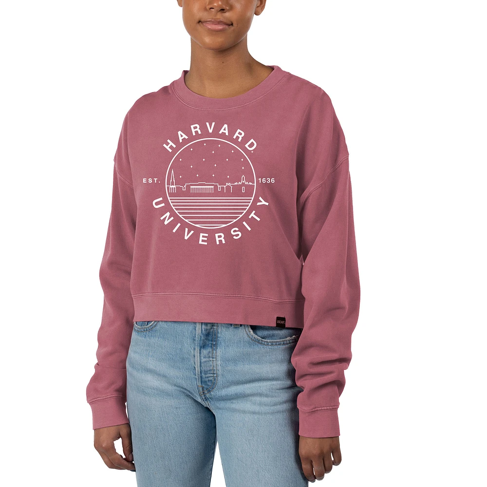 Women's Uscape Apparel Maroon Harvard Crimson Fleece Crop Pullover Sweatshirt