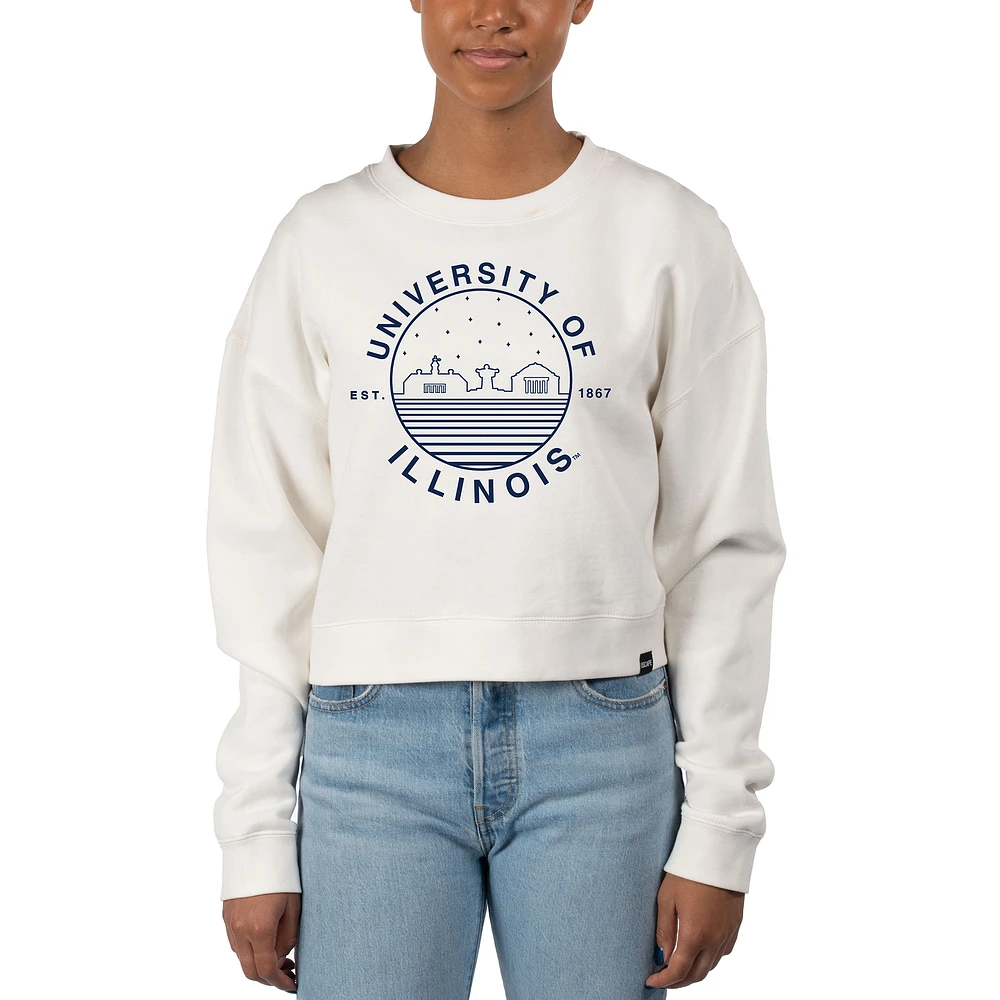Women's Uscape Apparel White Illinois Fighting Illini Fleece Crop Pullover Sweatshirt