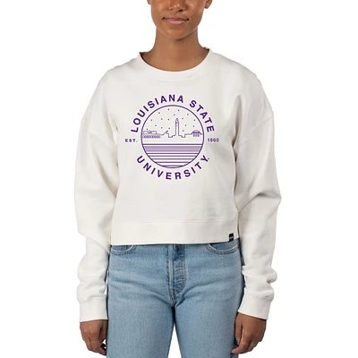 Women's Uscape Apparel White LSU Tigers Fleece Crop Pullover Sweatshirt