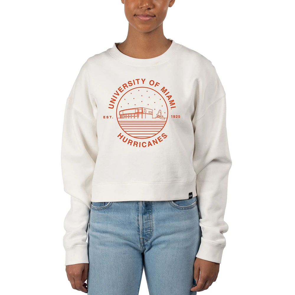 Women's Uscape Apparel White Miami Hurricanes Fleece Crop Pullover Sweatshirt