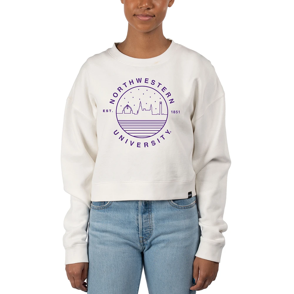 Women's Uscape Apparel White Northwestern Wildcats Fleece Crop Pullover Sweatshirt