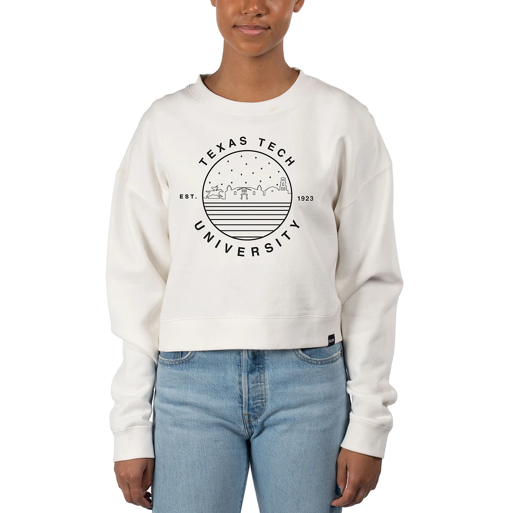 Women's Uscape Apparel White Texas Tech Red Raiders Fleece Crop Pullover Sweatshirt