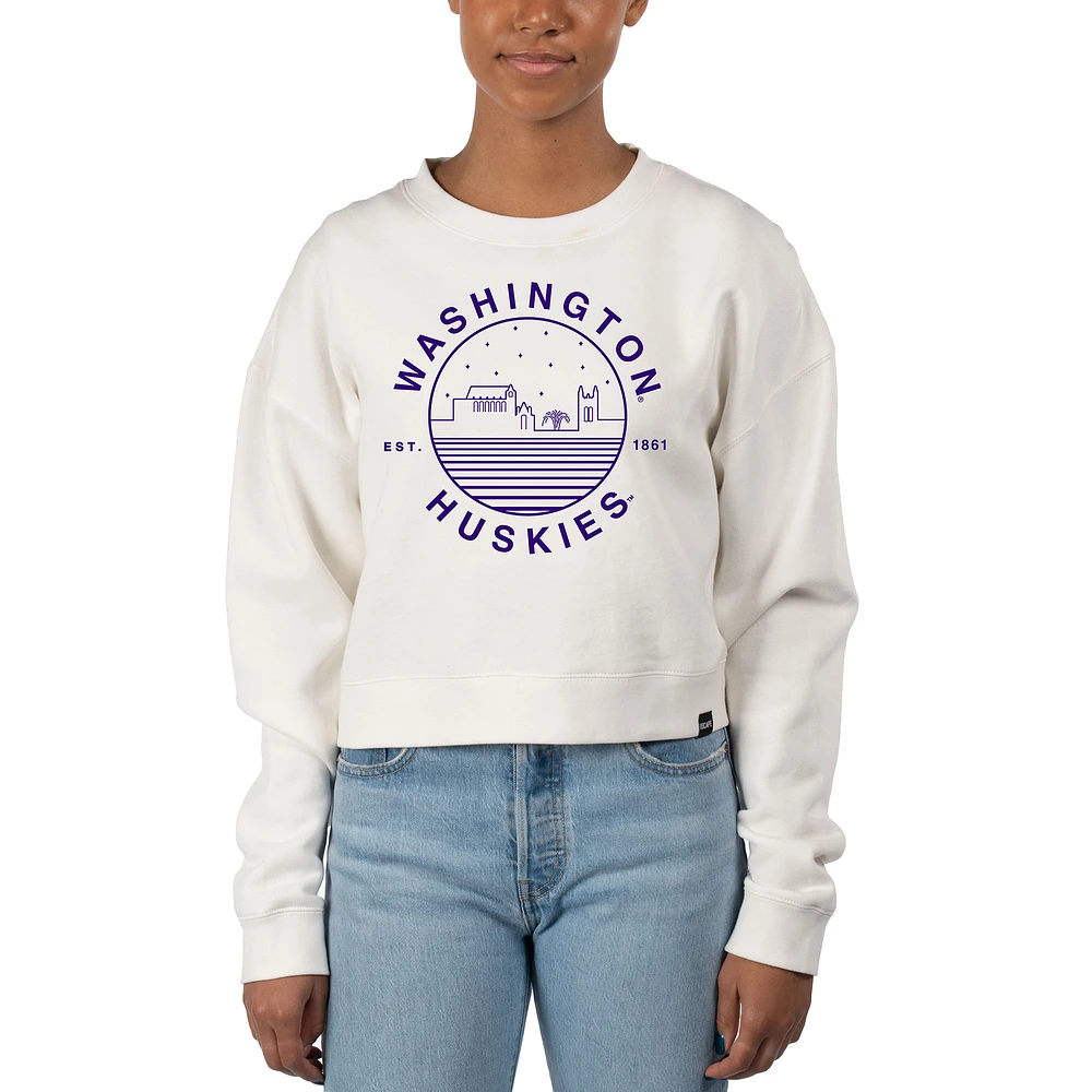Women's Uscape Apparel White Washington Huskies Fleece Crop Pullover Sweatshirt