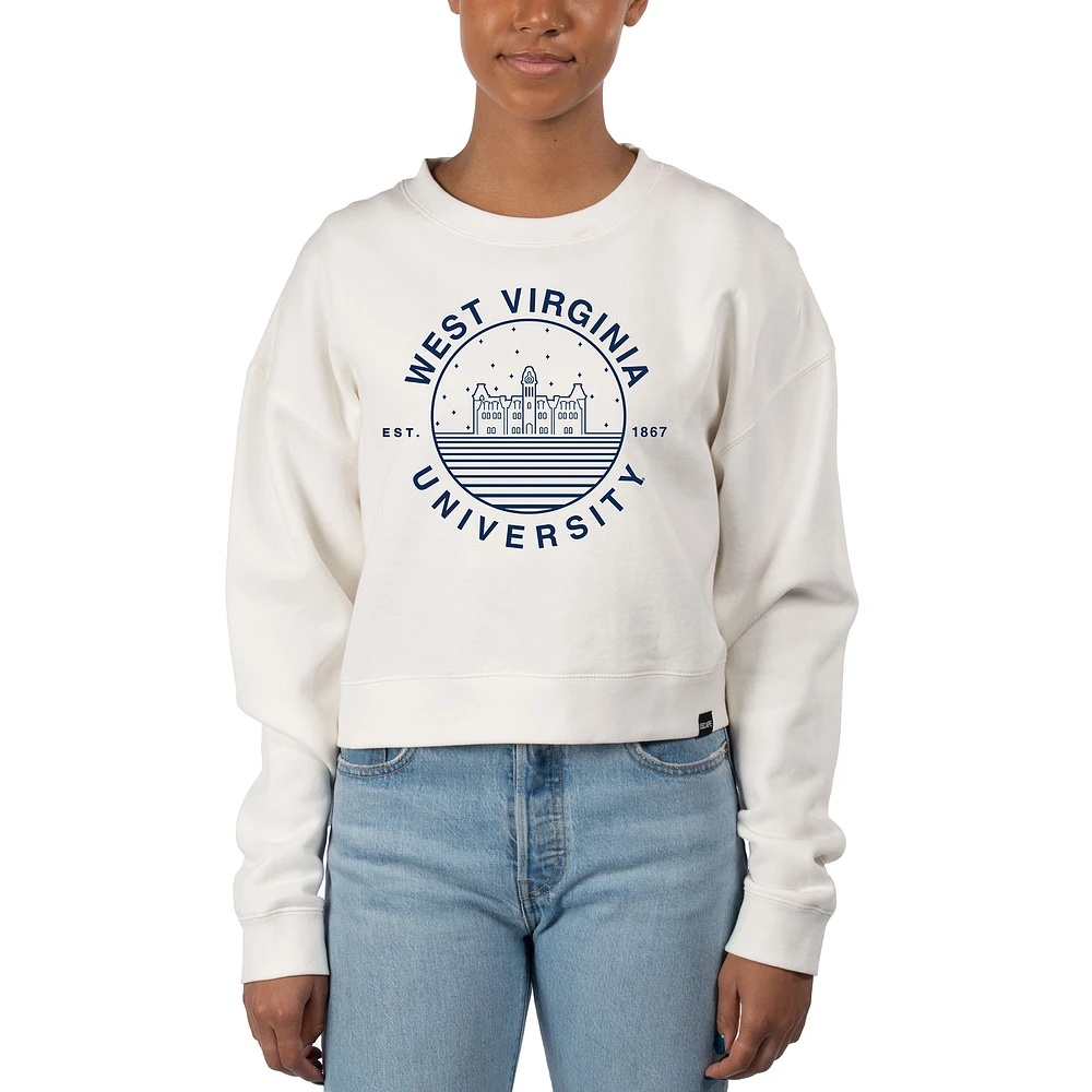 Women's Uscape Apparel White West Virginia Mountaineers Fleece Crop Pullover Sweatshirt