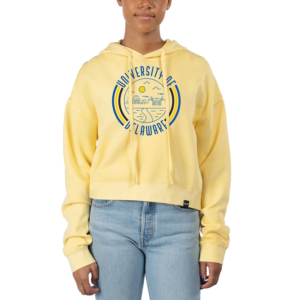 Women's Uscape Apparel Gold Delaware Fightin' Blue Hens Pigment Dyed Fleece Crop Hoodie