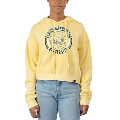 Women's Uscape Apparel Yellow George Washington University Pigment Dyed Fleece Crop Hoodie