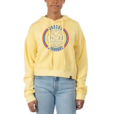 Women's Uscape Apparel Yellow Kansas Jayhawks Pigment Dyed Fleece Crop Hoodie