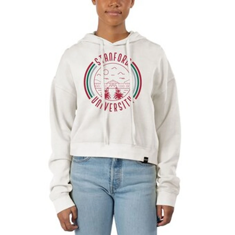 Women's Uscape Apparel White Stanford Cardinal Pigment Dyed Fleece Crop Hoodie