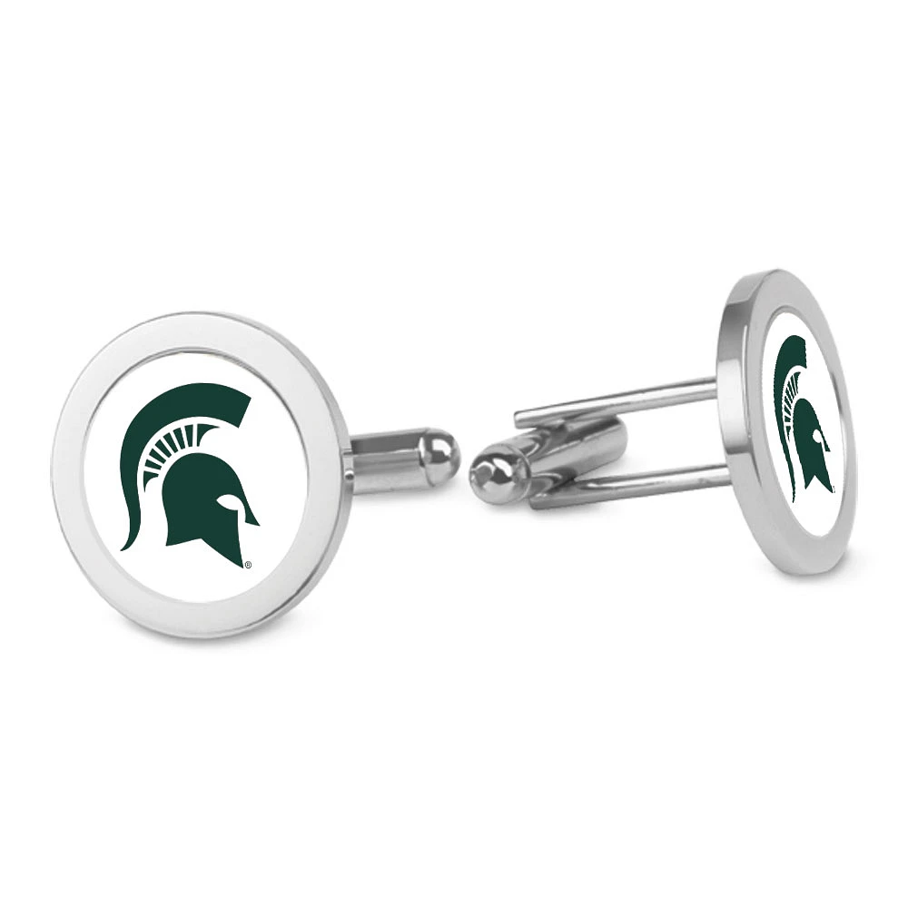 Silver Michigan State Spartans Logo Cufflinks