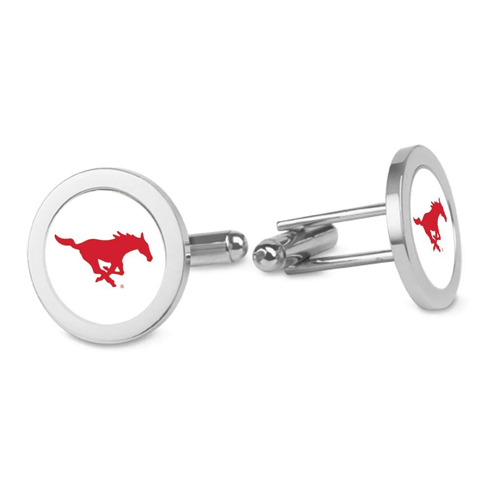 Silver SMU Mustangs Logo Cufflinks