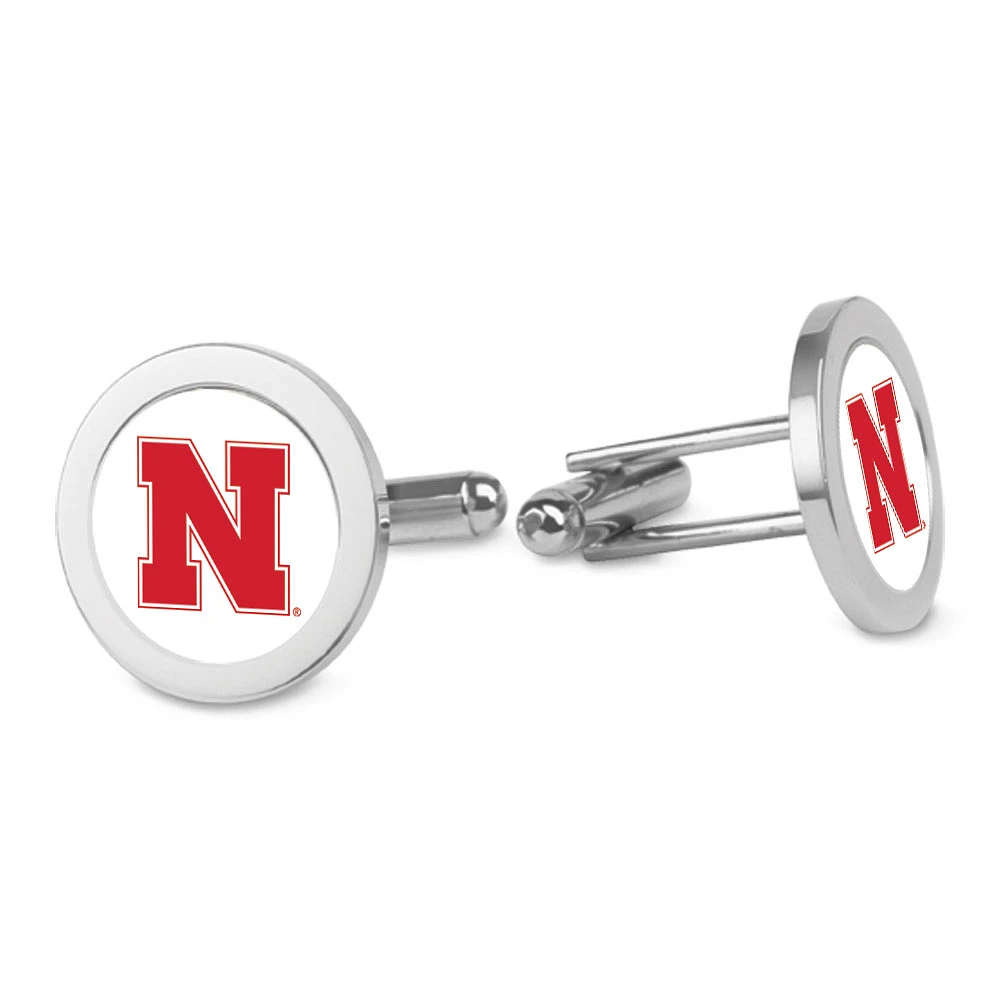 Silver Nebraska Huskers Logo Cufflinks