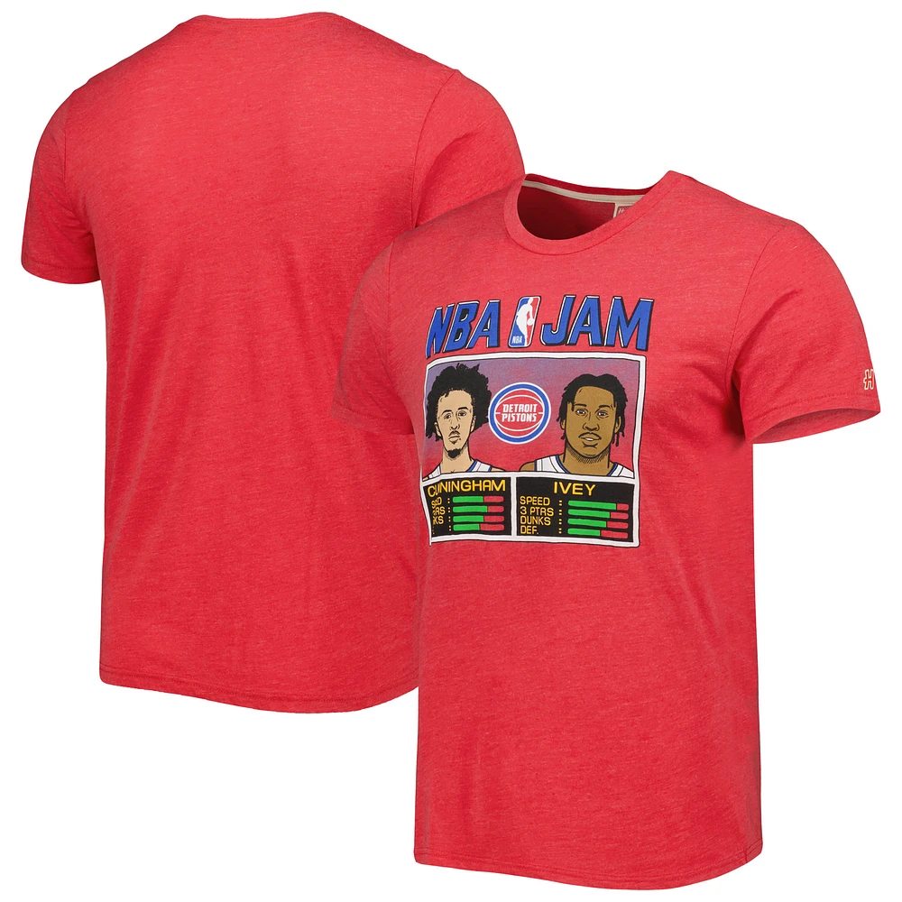 Men's Homage Cade Cunningham & Jaden Ivey Red Detroit Pistons NBA Jam Tri-Blend T-Shirt