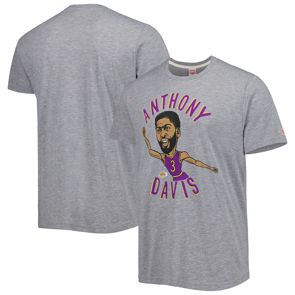 Men's Homage Anthony Davis Gray Los Angeles Lakers Caricature Tri-Blend T-Shirt
