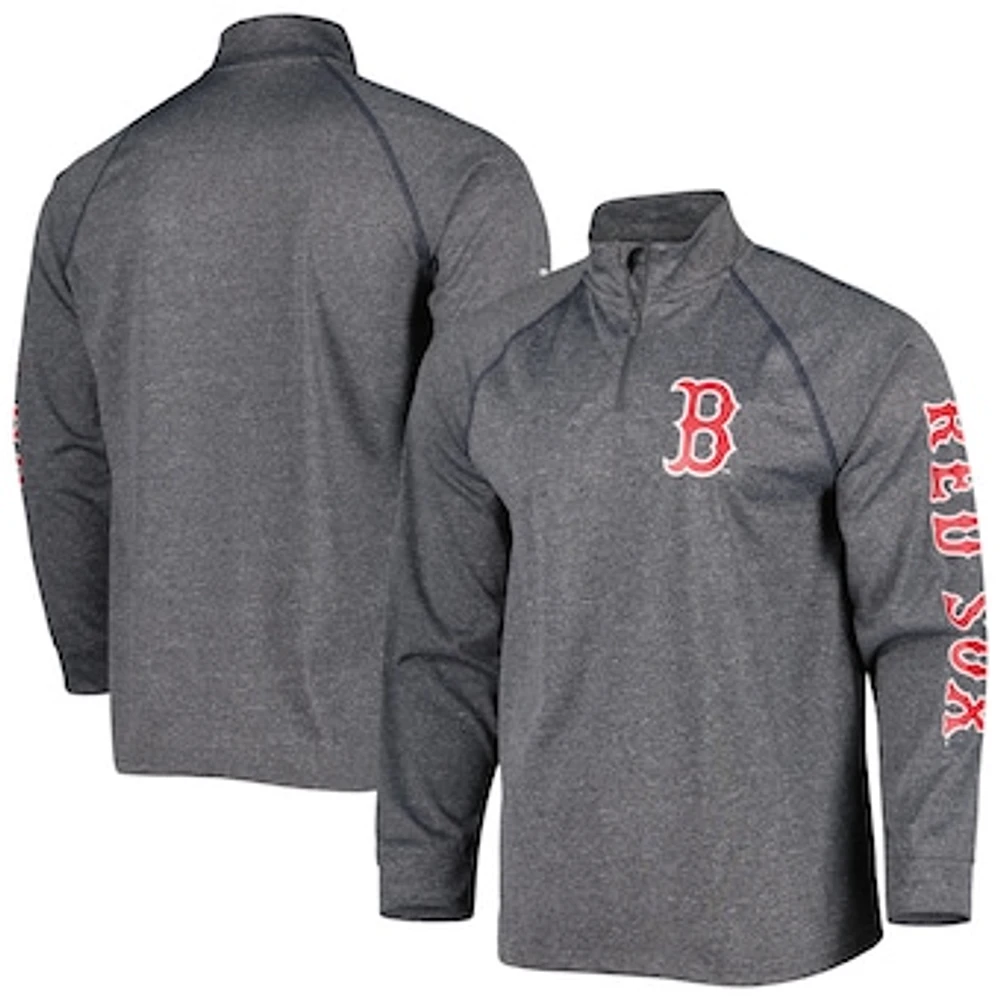 Men's Stitches Heather Gray Boston Red Sox Wordmark Raglan Quarter-Zip Top