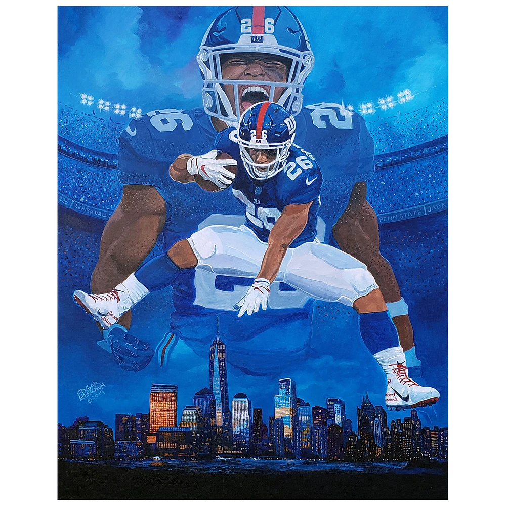 Saquon Barkley New York Giants "Sky's The Limit" Deacon Jones Foundation 28'' x 36'' Fine Art Printed Canvas by Edgar Brown