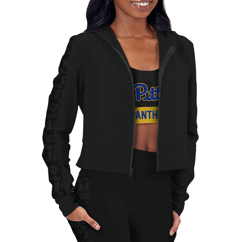 Women's Black Pitt Panthers Cropped Full-Zip Hoodie