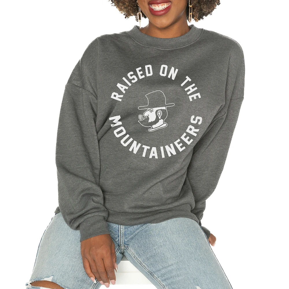 Women's Gameday Couture Charcoal Appalachian State Mountaineers Oversized Good Vibes Premium Fleece Drop Shoulder Pullover Sweatshirt