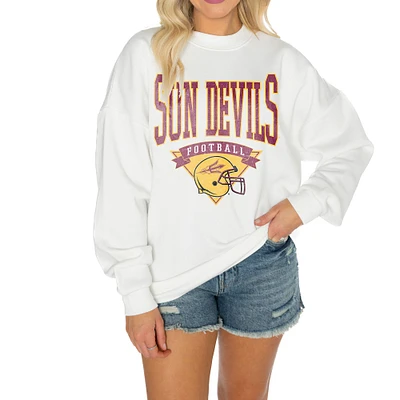 Women's Gameday Couture White Arizona State Sun Devils Oversized Good Vibes Premium Fleece Drop Shoulder Pullover Sweatshirt