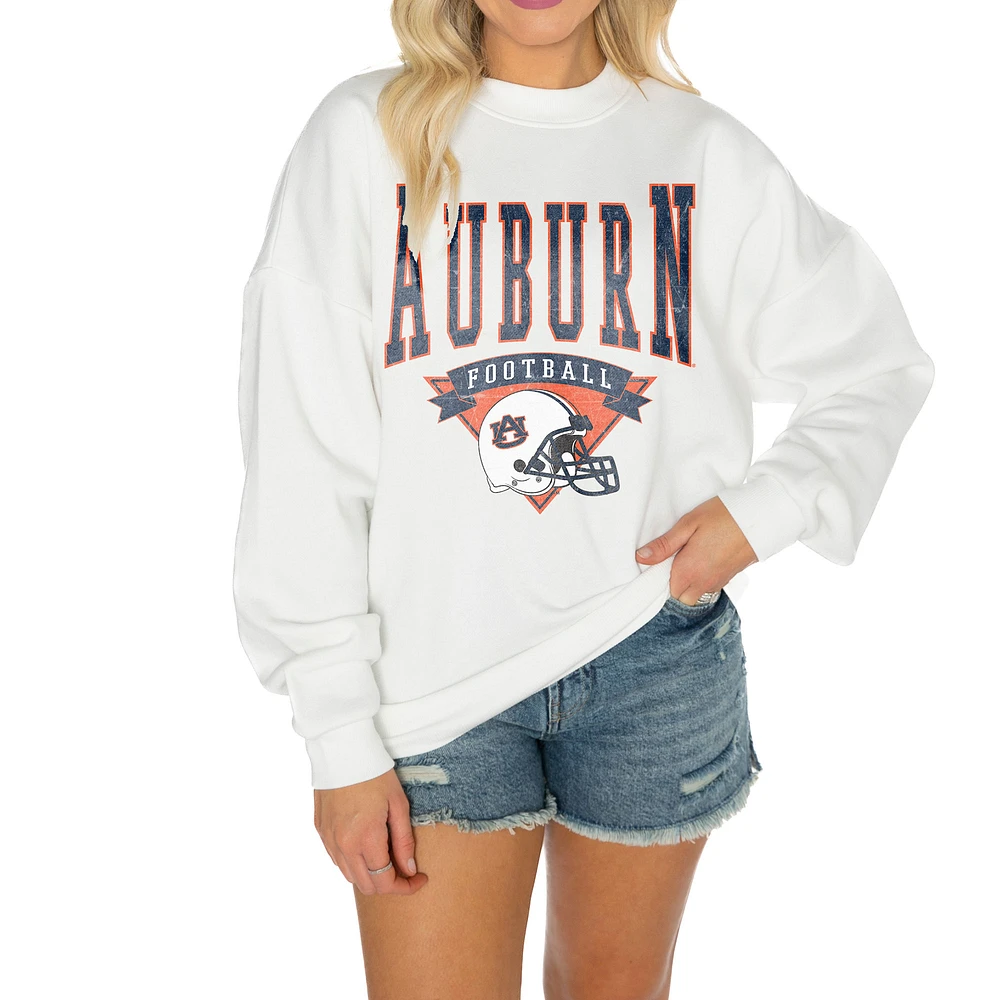 Women's Gameday Couture White Auburn Tigers Oversized Good Vibes Premium Fleece Drop Shoulder Pullover Sweatshirt