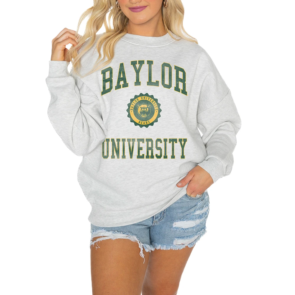 Women's Gameday Couture Steel Baylor Bears Oversized Good Vibes Premium Fleece Drop Shoulder Pullover Sweatshirt