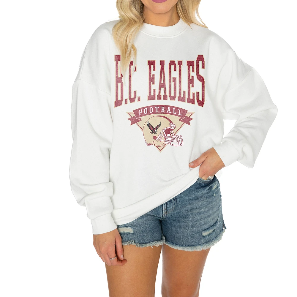 Women's Gameday Couture White Boston College Eagles Oversized Good Vibes Premium Fleece Drop Shoulder Pullover Sweatshirt