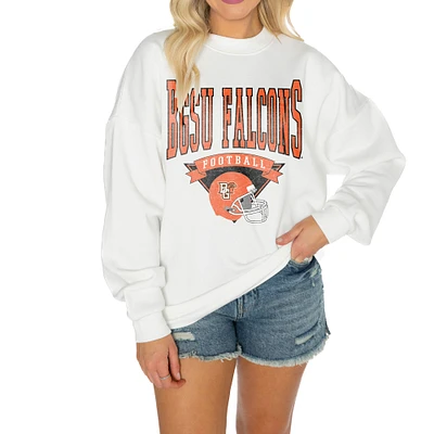 Women's Gameday Couture White Bowling Green St. Falcons Oversized Good Vibes Premium Fleece Drop Shoulder Pullover Sweatshirt