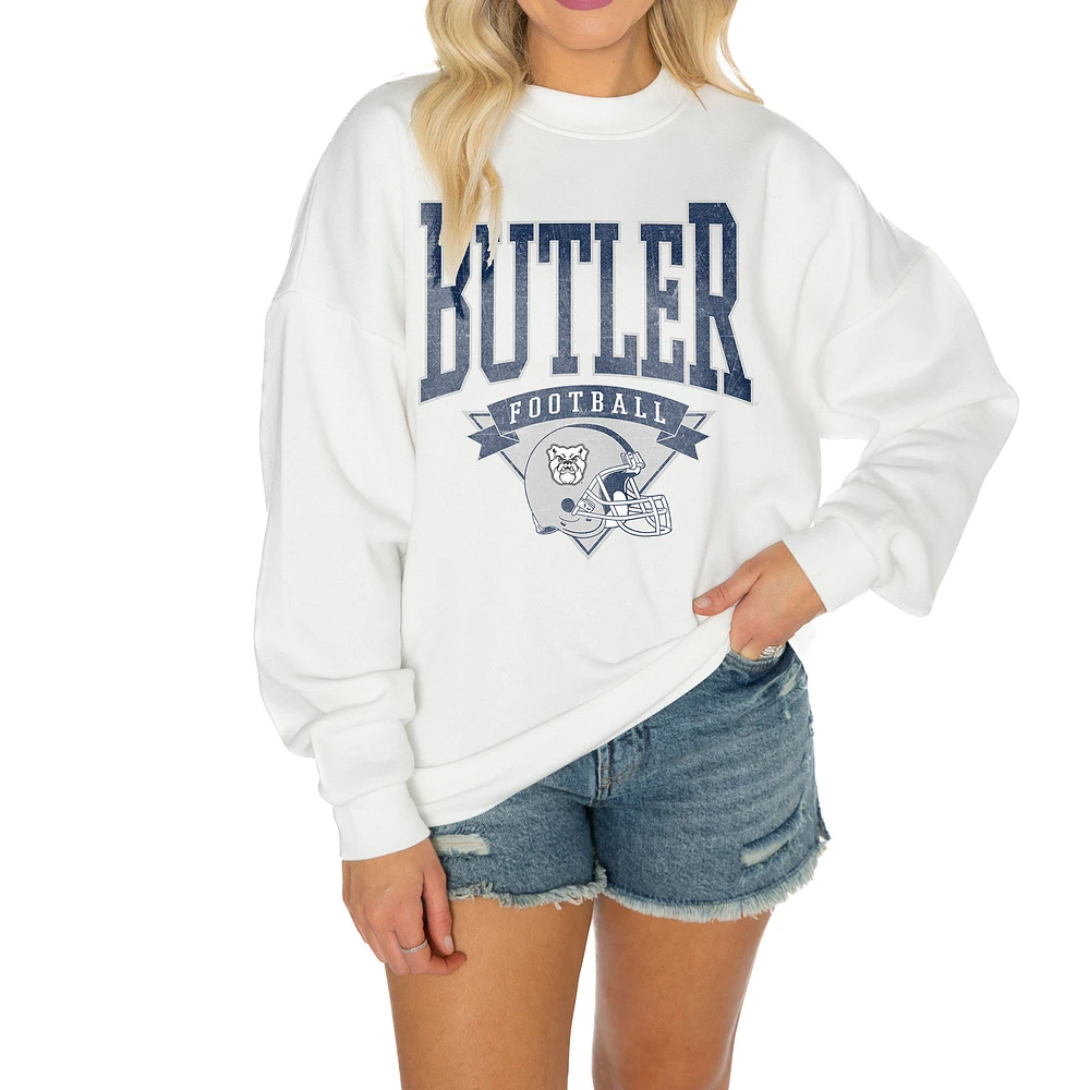 Women's Gameday Couture White Butler Bulldogs Oversized Good Vibes Premium Fleece Drop Shoulder Pullover Sweatshirt