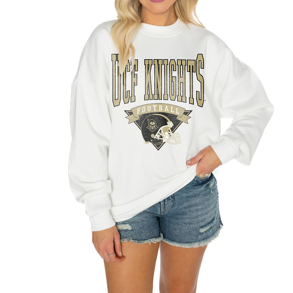 Women's Gameday Couture White UCF Knights Oversized Good Vibes Premium Fleece Drop Shoulder Pullover Sweatshirt