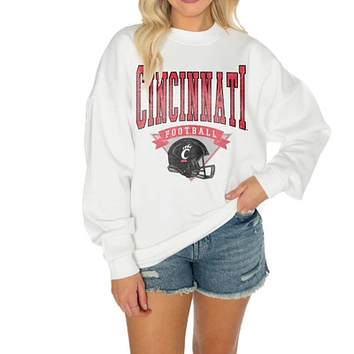 Women's Gameday Couture White Cincinnati Bearcats Oversized Good Vibes Premium Fleece Drop Shoulder Pullover Sweatshirt