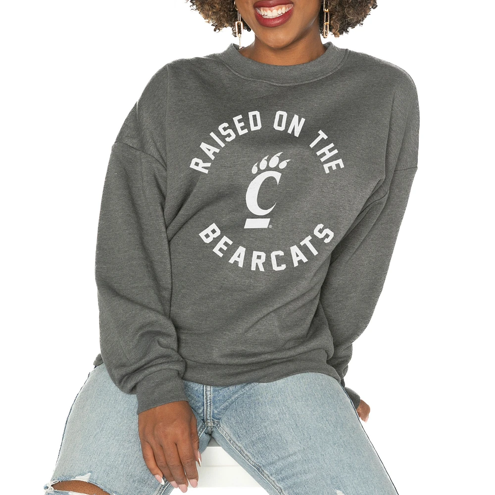 Women's Gameday Couture Charcoal Cincinnati Bearcats Oversized Good Vibes Premium Fleece Drop Shoulder Pullover Sweatshirt