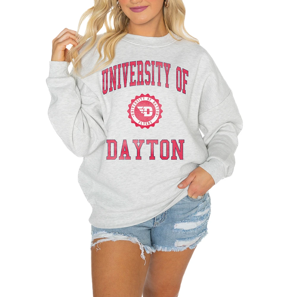 Women's Gameday Couture Steel Dayton Flyers Oversized Good Vibes Premium Fleece Drop Shoulder Pullover Sweatshirt
