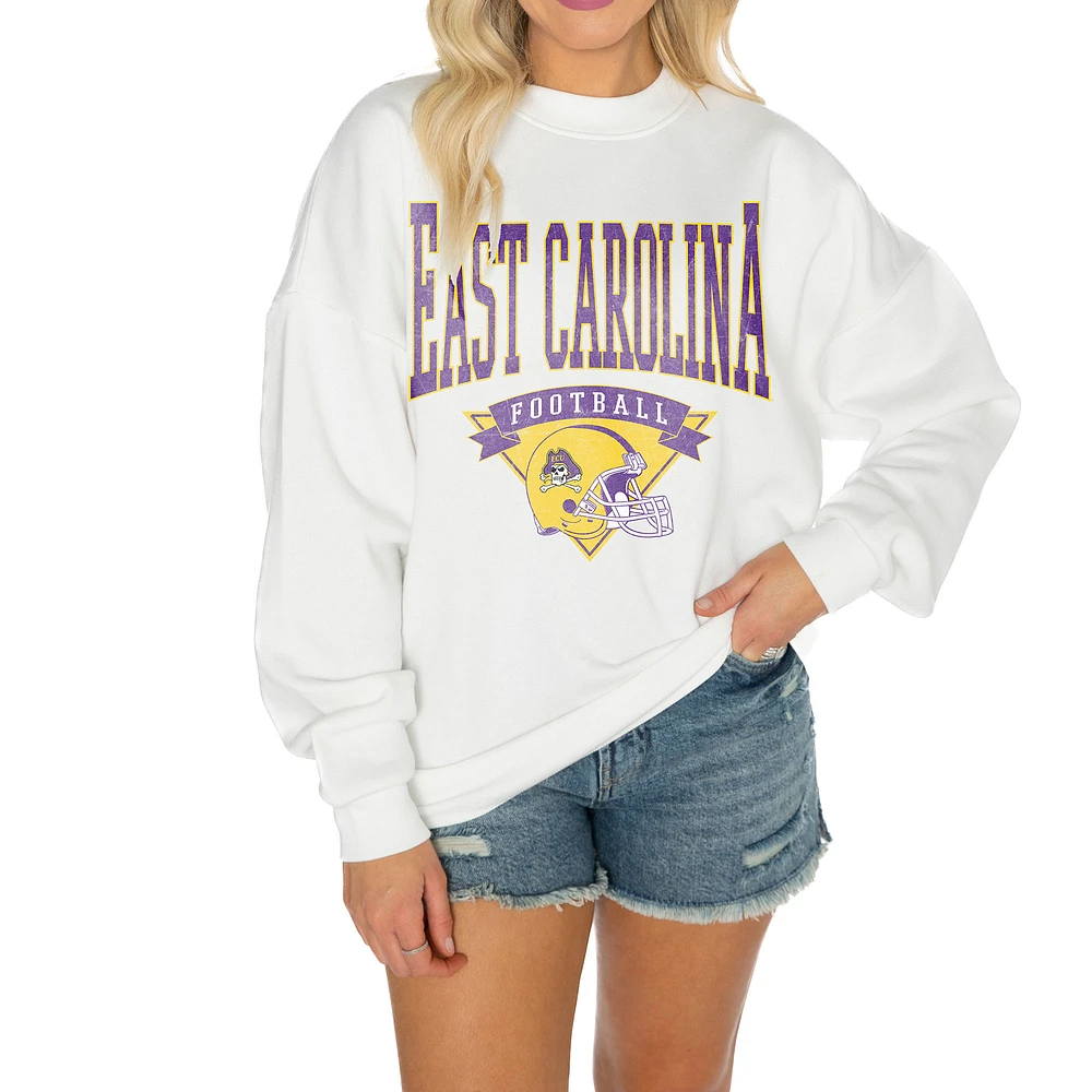 Women's Gameday Couture White ECU Pirates Oversized Good Vibes Premium Fleece Drop Shoulder Pullover Sweatshirt
