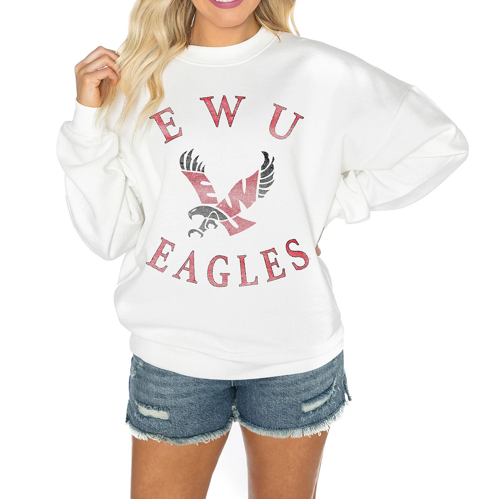 Women's Gameday Couture White Eastern Washington Eagles Oversized Good Vibes Premium Fleece Drop Shoulder Pullover Sweatshirt