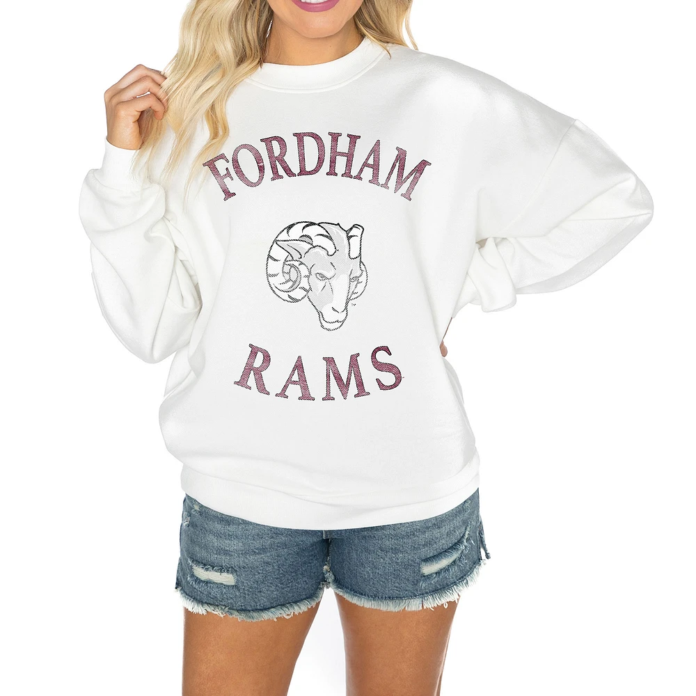 Women's Gameday Couture White Fordham Rams Oversized Good Vibes Premium Fleece Drop Shoulder Pullover Sweatshirt