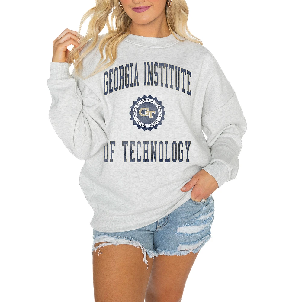 Women's Gameday Couture Steel Georgia Tech Yellow Jackets Oversized Good Vibes Premium Fleece Drop Shoulder Pullover Sweatshirt