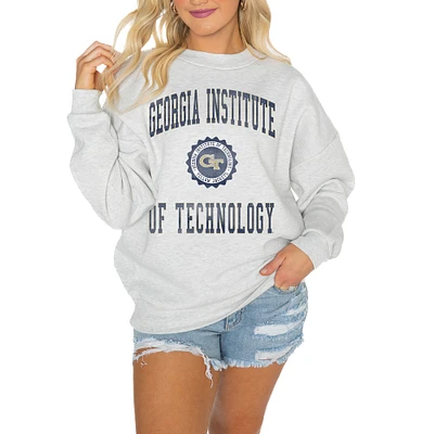 Women's Gameday Couture Steel Georgia Tech Yellow Jackets Oversized Good Vibes Premium Fleece Drop Shoulder Pullover Sweatshirt