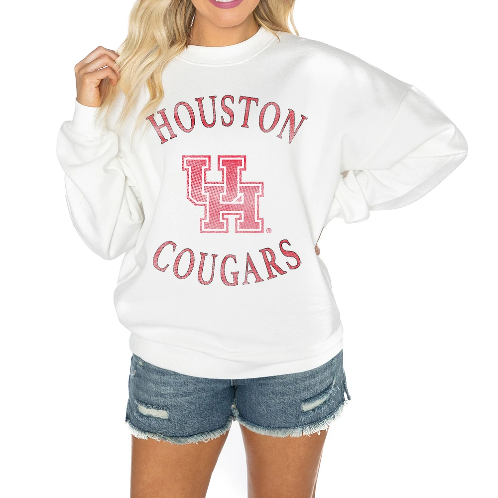 Women's Gameday Couture White Houston Cougars Oversized Good Vibes Premium Fleece Drop Shoulder Pullover Sweatshirt