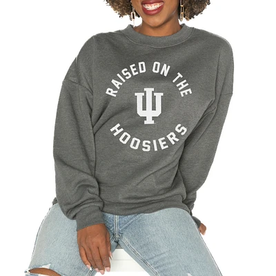 Women's Gameday Couture Charcoal Indiana Hoosiers Oversized Good Vibes Premium Fleece Drop Shoulder Pullover Sweatshirt