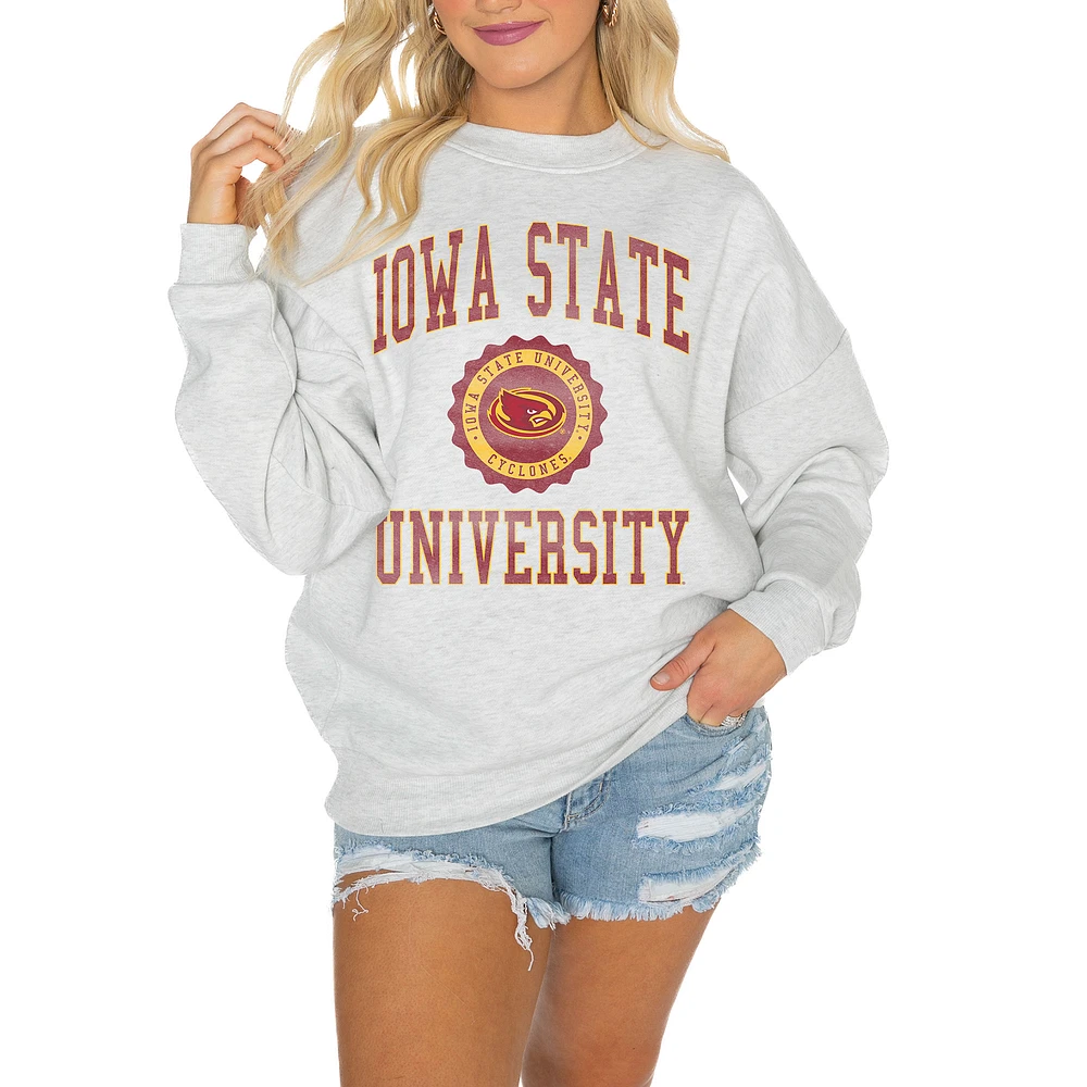 Women's Gameday Couture Steel Iowa State Cyclones Oversized Good Vibes Premium Fleece Drop Shoulder Pullover Sweatshirt