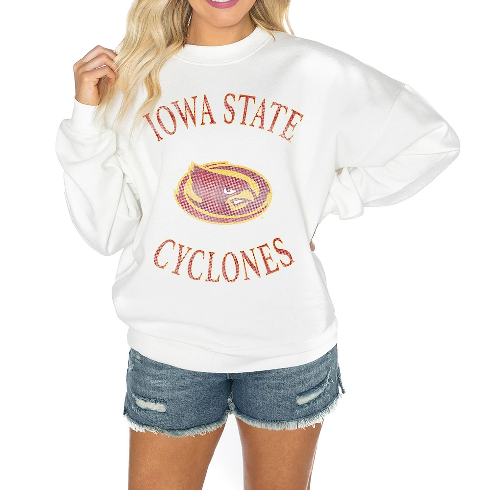 Women's Gameday Couture White Iowa State Cyclones Oversized Good Vibes Premium Fleece Drop Shoulder Pullover Sweatshirt