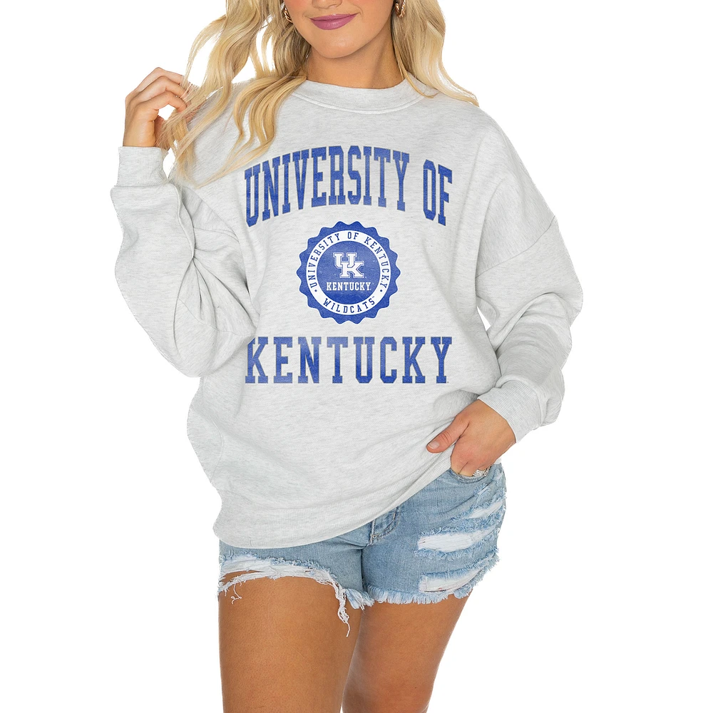 Women's Gameday Couture Steel Kentucky Wildcats Oversized Good Vibes Premium Fleece Drop Shoulder Pullover Sweatshirt
