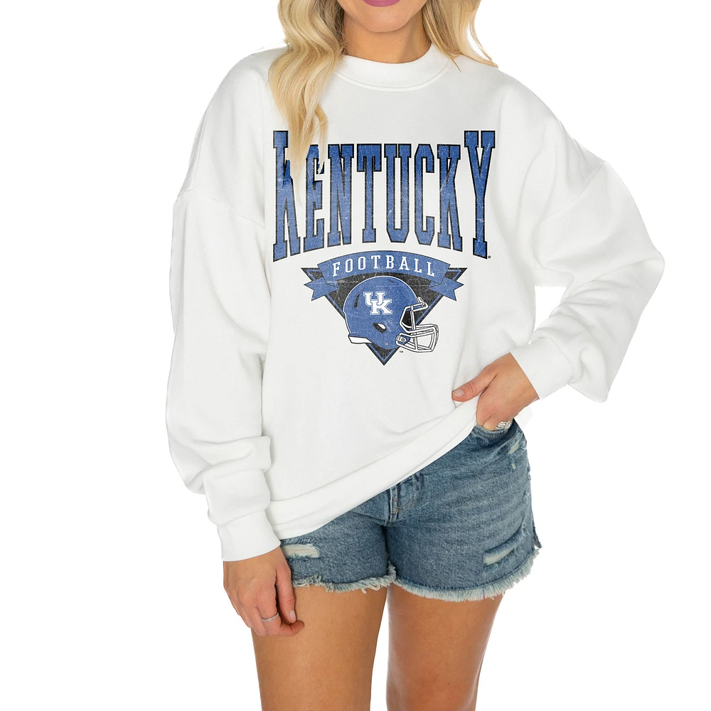 Women's Gameday Couture White Kentucky Wildcats Oversized Good Vibes Premium Fleece Drop Shoulder Pullover Sweatshirt