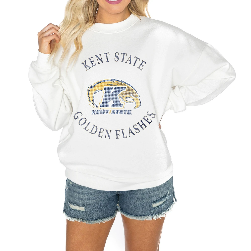 Women's Gameday Couture White Kent State Golden Flashes Oversized Good Vibes Premium Fleece Drop Shoulder Pullover Sweatshirt
