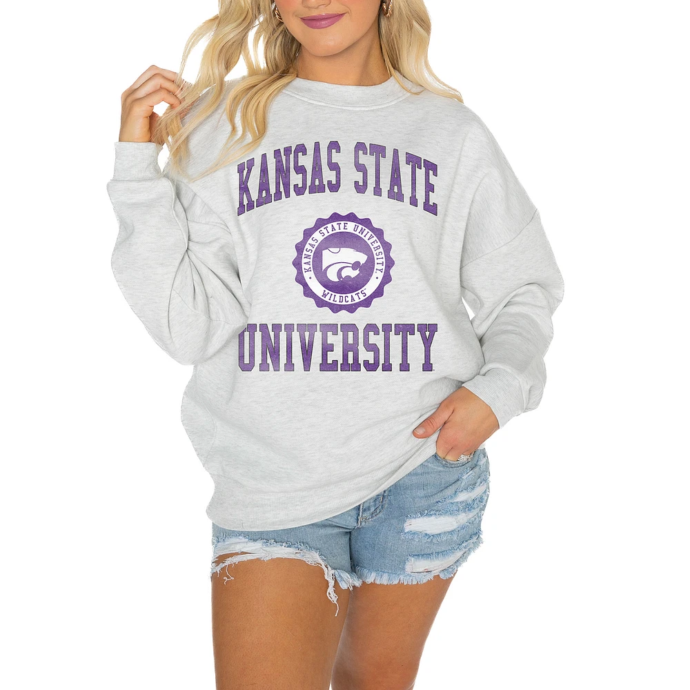 Women's Gameday Couture Steel Kansas State Wildcats Oversized Good Vibes Premium Fleece Drop Shoulder Pullover Sweatshirt