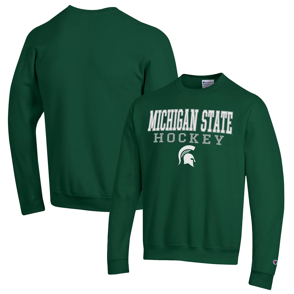 Men's Champion Green Michigan State Spartans Stack Logo Hockey Powerblend Pullover Sweatshirt