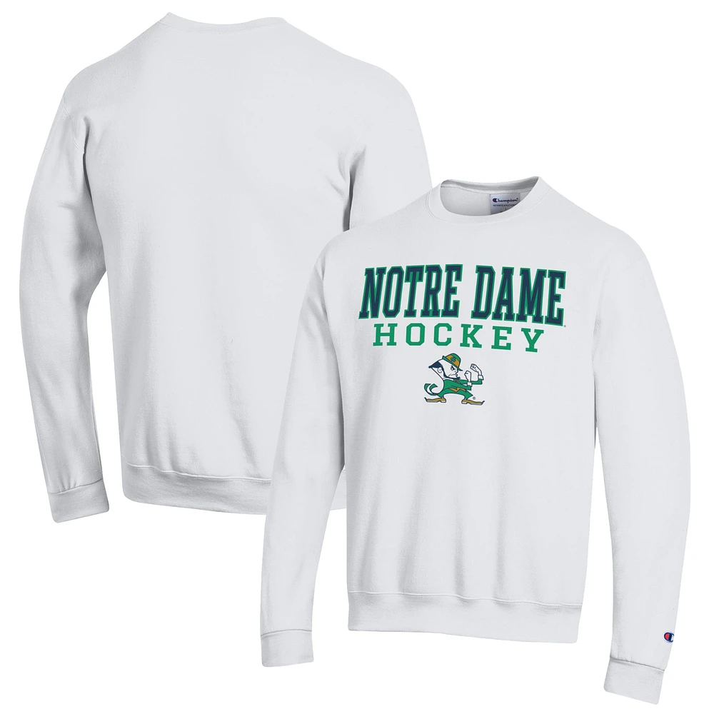 Men's Champion White Notre Dame Fighting Irish Stack Logo Hockey Powerblend Pullover Sweatshirt