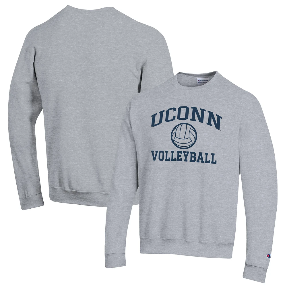 Men's Champion Heather Gray UConn Huskies Volleyball Icon Powerblend Pullover Sweatshirt