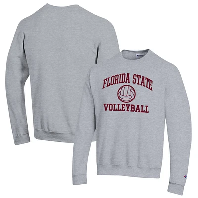 Men's Champion Heather Gray Florida State Seminoles Volleyball Icon Powerblend Pullover Sweatshirt